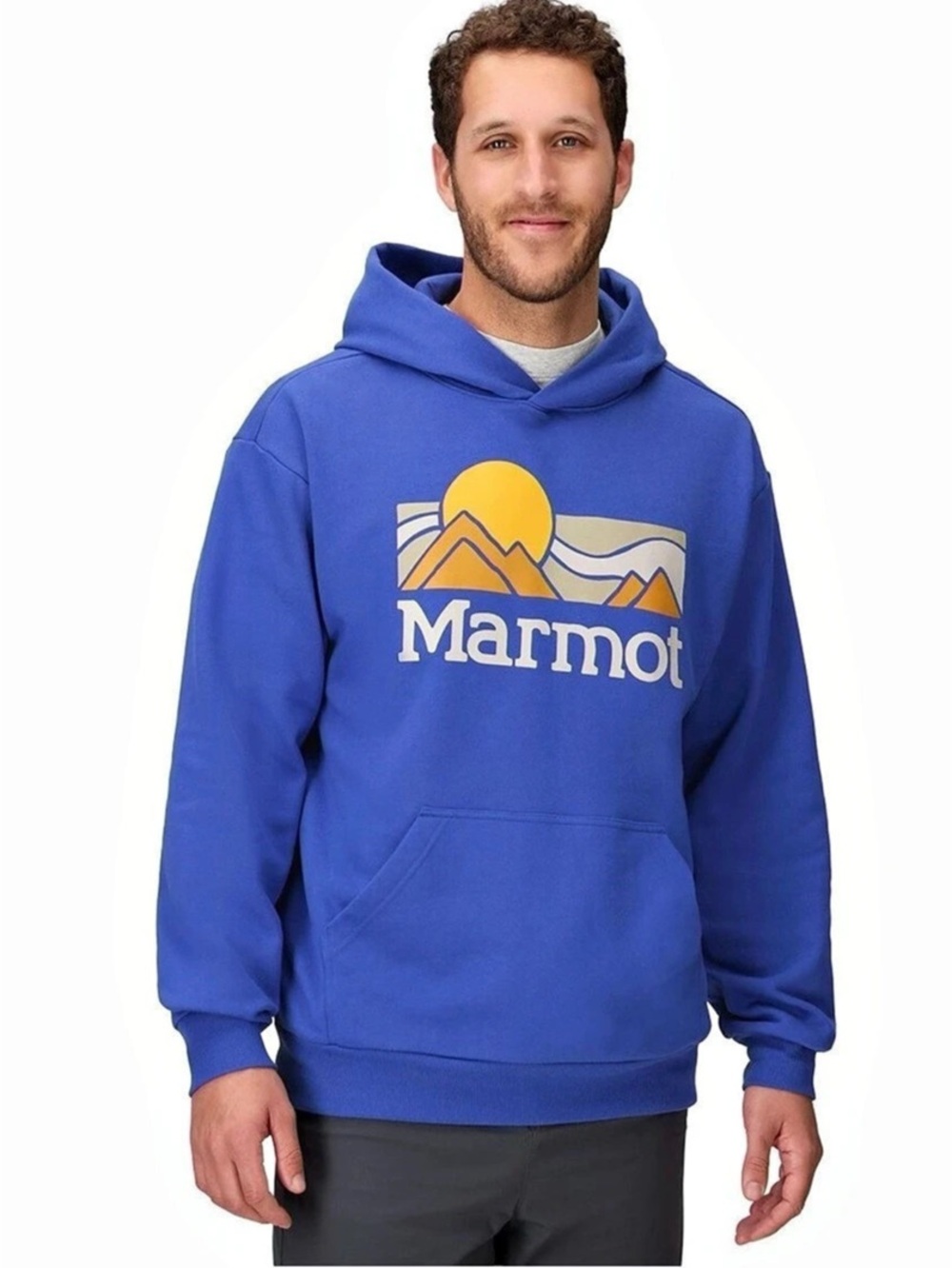 Marmot Mountain Works Men's Coastal Hoodie NWT Oxide Blue Size Large Retro Graph